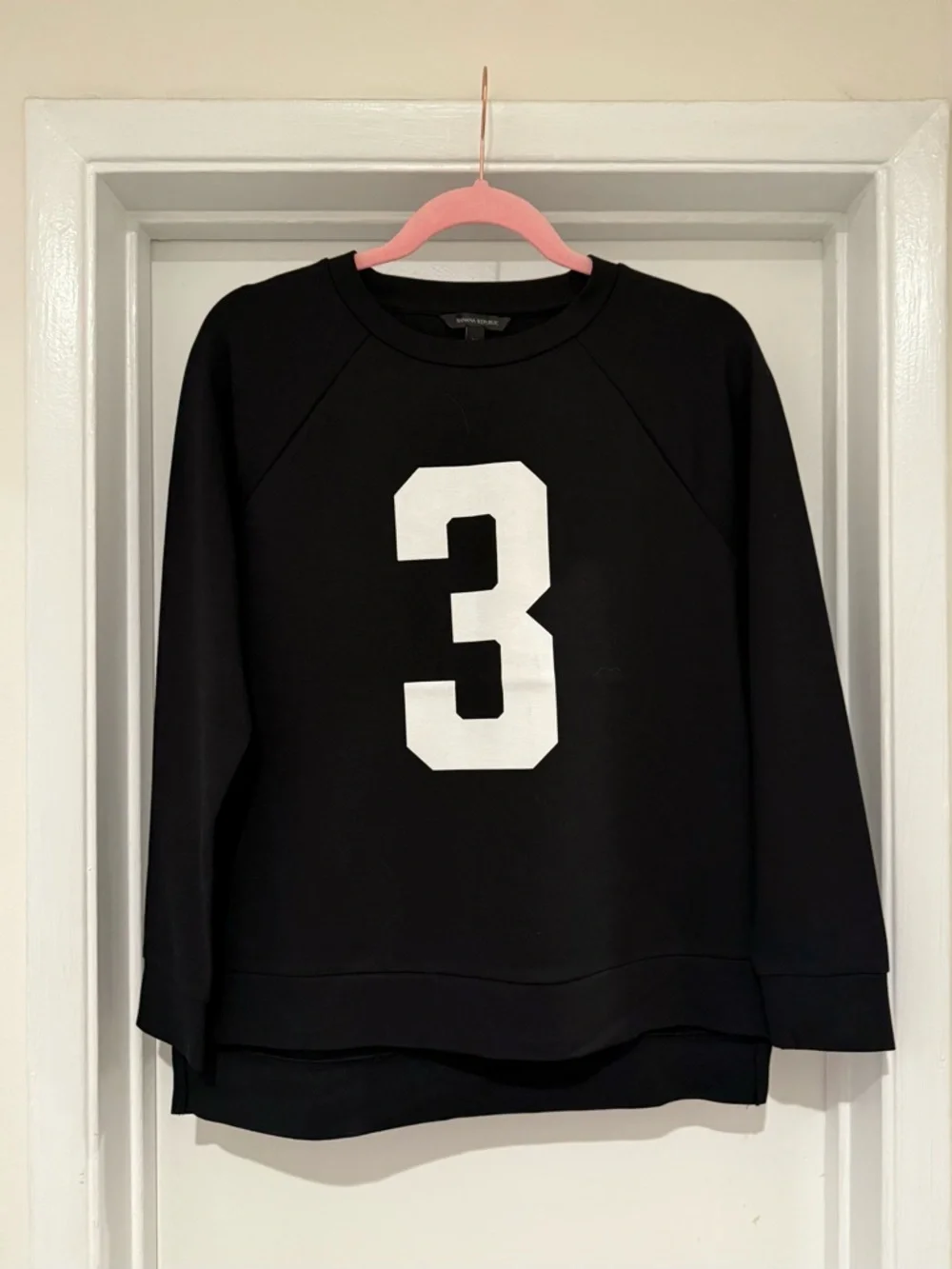 NWOT Banana Republic Men's Black Crewneck Varsity Sweatshirt Jersey Number 3